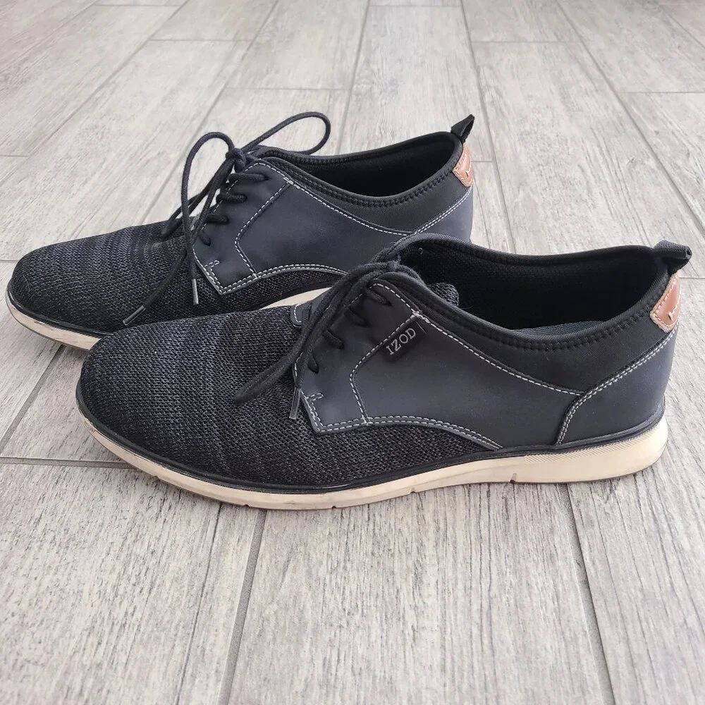 IZOD mens memory foam drift black knit casual oxford style lace up shoes size 11
